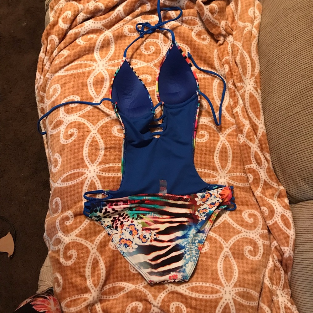 Blue one piece swim suit size medium